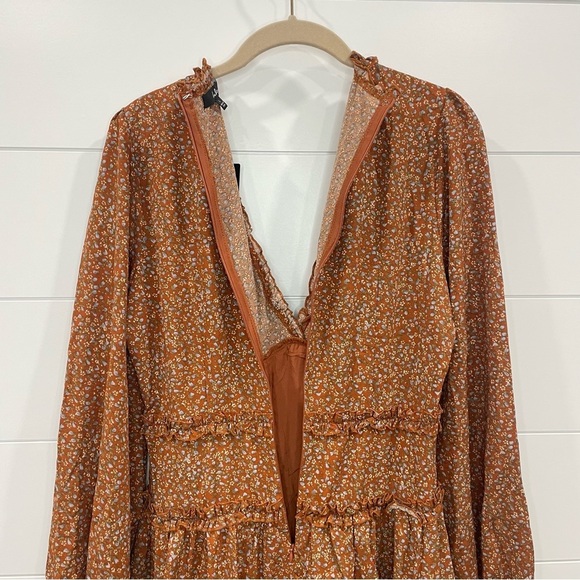 NWT Lulu's Admire You Rust Floral Print Ruffled Long Sleeve Dress L - Picture 12 of 14